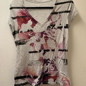Express floral v-neck T-shirt w/rhinestone accents